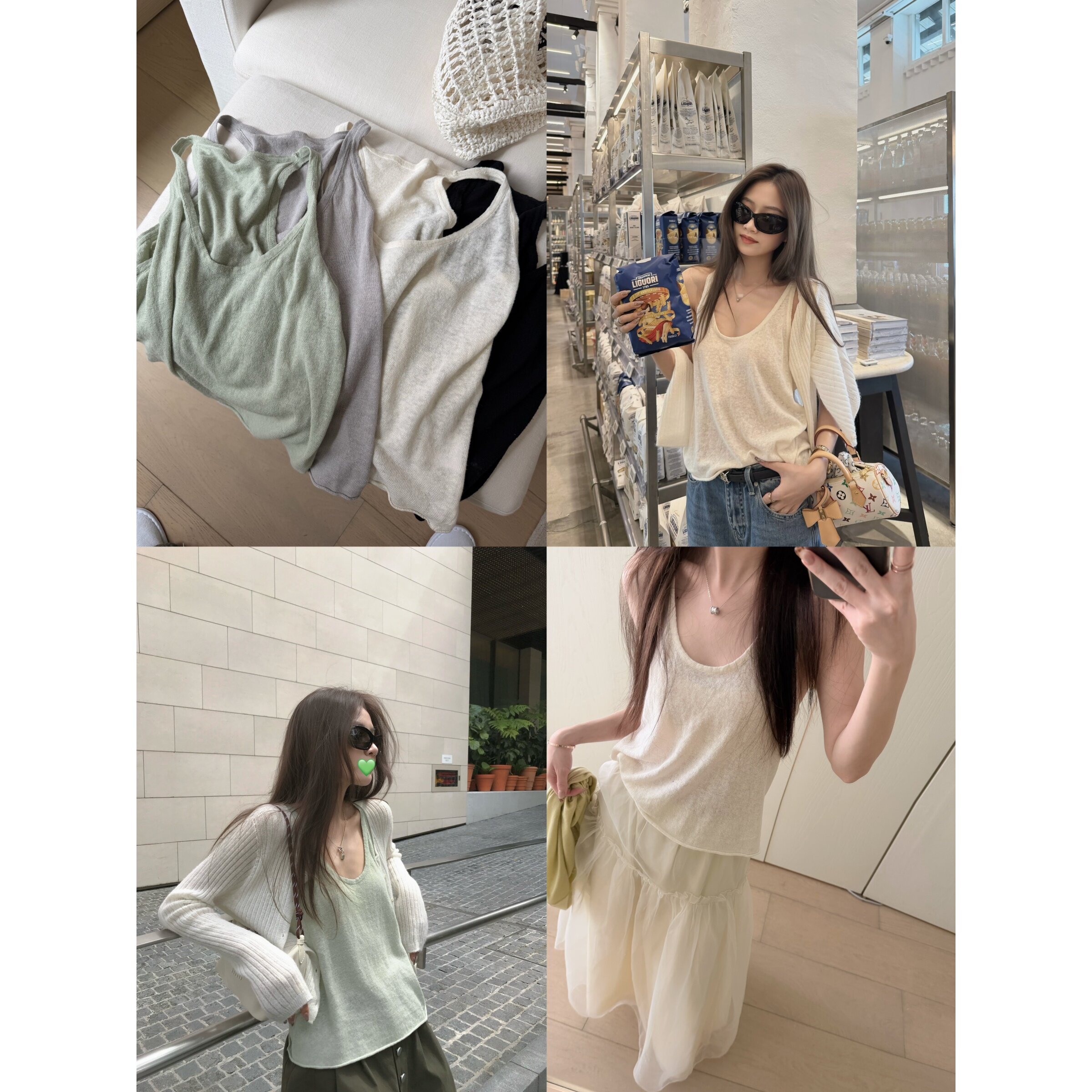 '抹茶麻薯'55%亚麻45%棉高品质质感大圆领松弛感宽松吊带背心夏女
