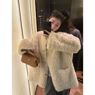superniniyy 半熟芝士温柔不显臃肿毛毛chao温柔毛呢环保皮草外套