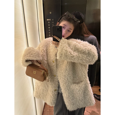 superniniyy 半熟芝士温柔不显臃肿毛毛chao温柔毛呢环保皮草外套