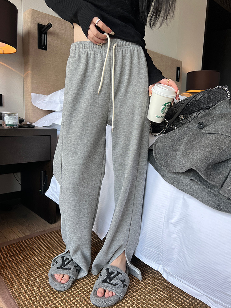 superniniyy 复合婴儿绒加绒加厚显瘦开叉抽绳休闲裤阔腿裤女秋冬