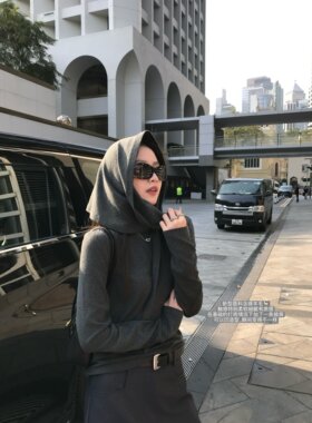superniniyy 时髦尖子生&新型绵羊毛自带披肩头巾爽感长袖T恤上衣