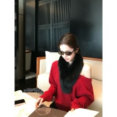 superniniyy节日唯美氛围感100羊毛一字肩斜肩正红色显白显瘦毛衣