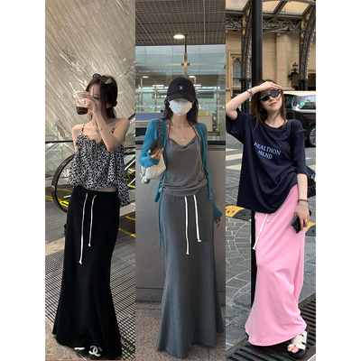 superniniyy 改良鱼尾裙 松紧抽绳显瘦不挑人鱼尾针织半身裙长裙