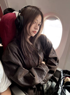 superniniyy 魔女幼熙&乌木棕重工PU麂皮宽松机车皮衣夹克外套女