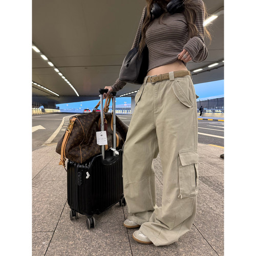 '颓废留子生'私服线高克重加厚时髦颓废感宽松大口袋工装裤长裤女
