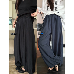 长裤 脚设计微皱肌理速干面料宽松显瘦阔腿裤 女 花苞裤 superniniyy