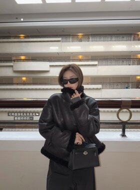 superniniyy 柏林&双面穿麂皮毛毛外套环保毛皮毛一体酷酷机车服