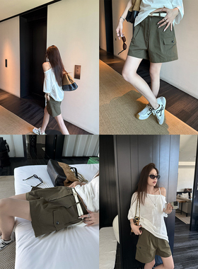 superniniyy 工装girl 全棉口袋工装短裤百搭宽松休闲裤女