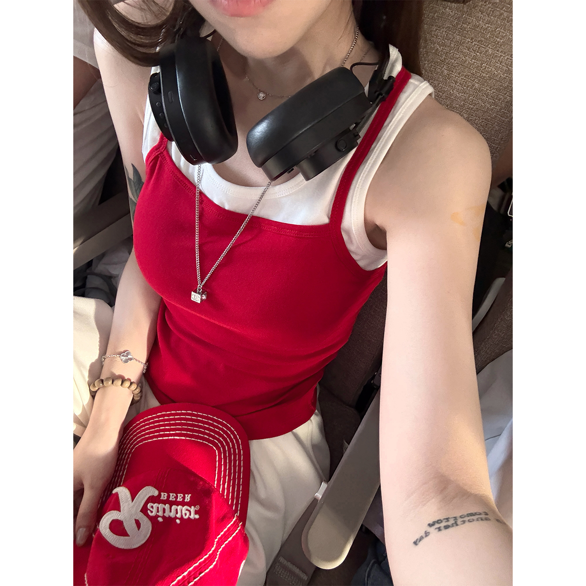 superniniyy 叠穿假两件 自带乳胶胸垫显瘦弹力吊带无袖背心女夏