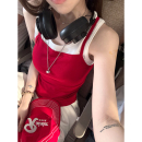 superniniyy 背心女夏 叠穿假两件 自带乳胶胸垫显瘦弹力吊带无袖