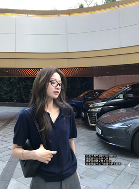 superniniyy 书卷气&30羊毛老钱风polo领极简清爽气质针织衫女春