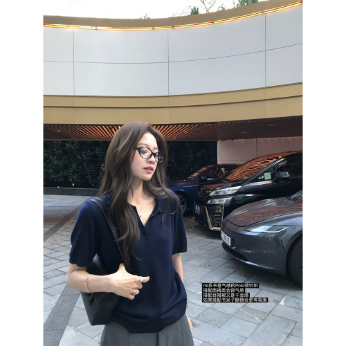superniniyy 书卷气&30羊毛老钱风polo领极简清爽气质针织衫女春