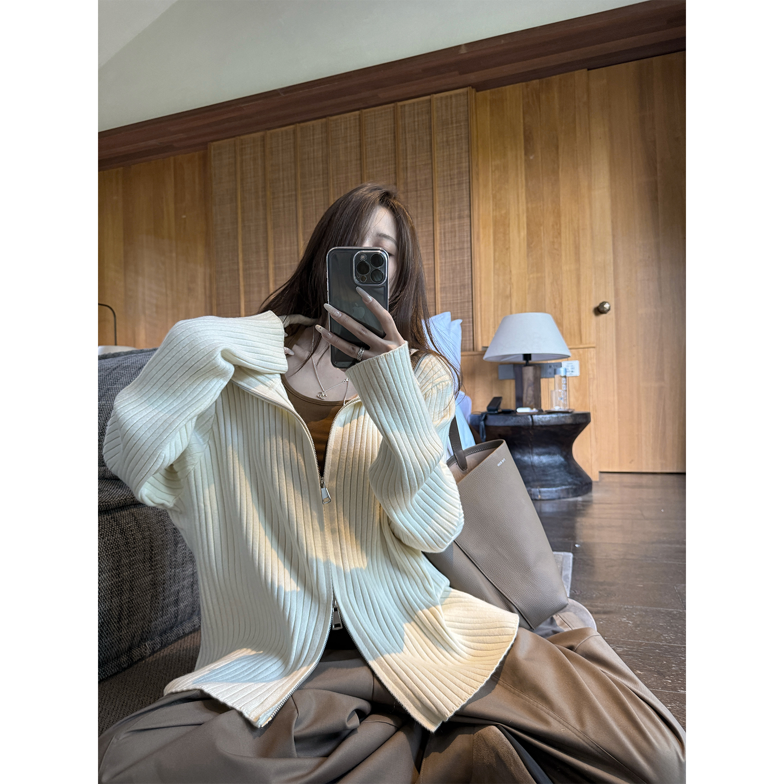 superniniyy 雪泥&酷酷双拉链小立领坑条毛衣开衫外套上衣女秋冬