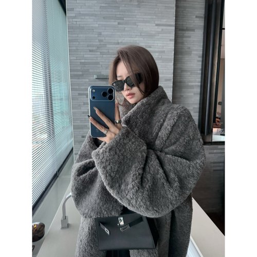 superniniyy 雪人团子&软糯贝贝绒时髦立领宽松保暖皮毛一体外套