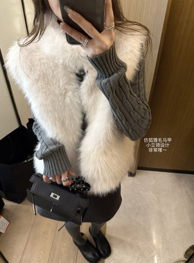 superniniyy 优质仿狐狸毛蓬松绵密毛感一体机立领环保皮草马甲冬