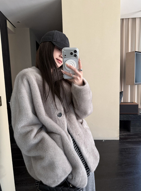 superniniyy'银狐'仿貂厚底绒高品裘皮一体极简环保皮草毛毛外套