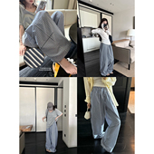 长裤 定制蓝条纹调性宽松微肌理阔腿裤 女夏 不是睡裤 superniniyy