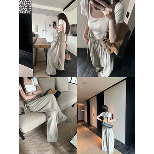 superniniyy 女夏 100%棉抽繩可調(diào)節(jié)寬松休閑吊帶連體衣褲 松弛感