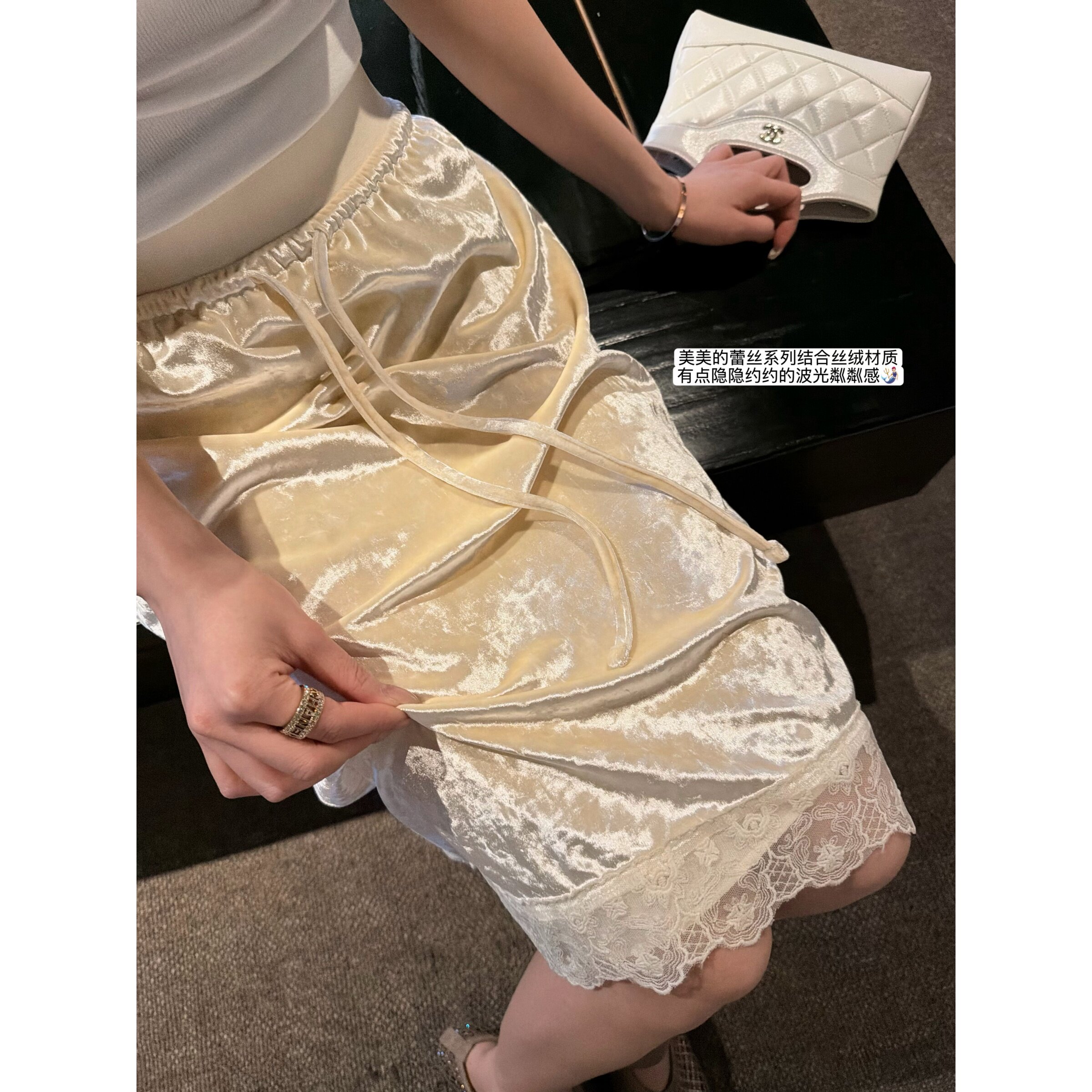 superniniyy 丝绒蛋糕&蕾丝定染丝绒抽绳宽腰线显瘦半身裙中裙春