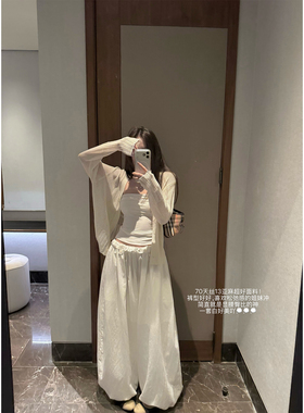 '椰乳冰'高品70天丝13亚麻重工花边腰松弛感灯笼裤休闲裤长裤女夏