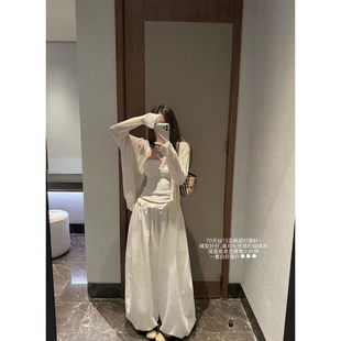 '椰乳冰'高品70天丝13亚麻重工花边腰松弛感灯笼裤休闲裤长裤女夏