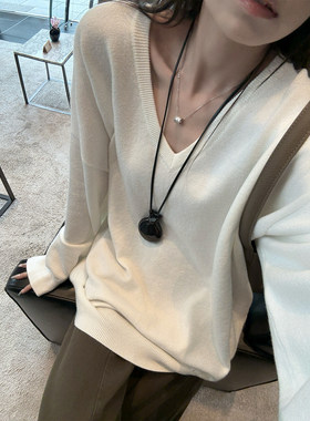 superniniyy 奶油杏仁 松弛感大V领超宽松休闲百搭长袖毛衣上衣女