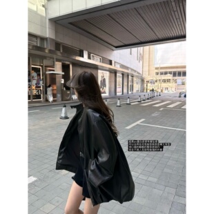 '2026宝藏皮衣'chao柔哑光蛋白皮小立领一粒扣显瘦花苞皮衣外套女