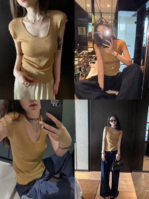 superniniyy羊毛精致u领针织衫