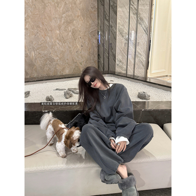 superniniyy Lazying 慵懒奥粒绒复合银狐绒保暖松弛卫衣卫裤套装