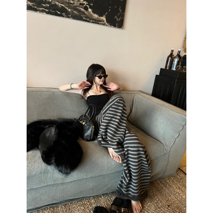 superniniyy 本期心头好厚实暖暖条纹毛线裤慵懒舒适针织休闲裤女
