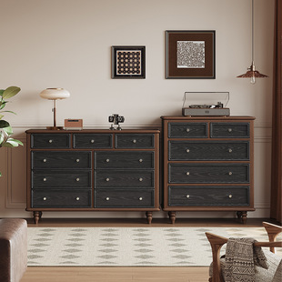 中古风实木斗柜法式客厅靠墙九斗收纳柜卧室床尾多功能储物柜子