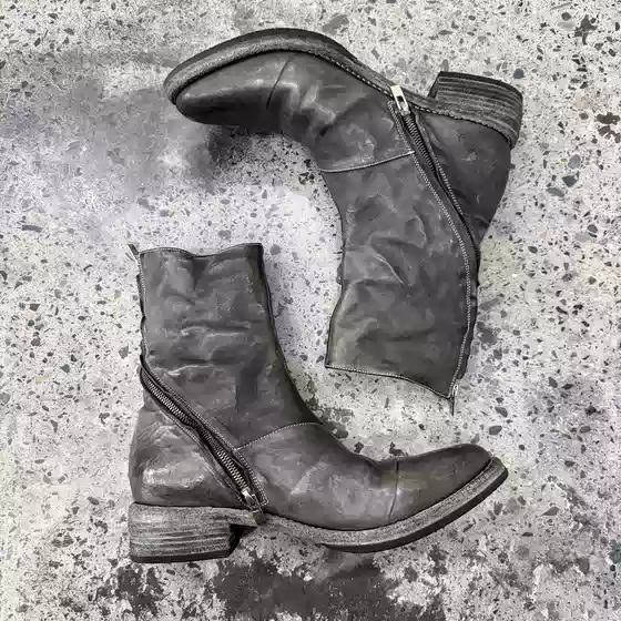 Dark Pioneer Washed and Distressed Hand-Stitched Goodyear First-Layer Kangaroo Leather Rotating Zipper Chelsea Leather Boots 2601