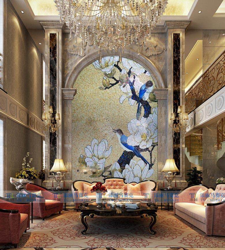 添丽 异形 玉兰 马赛克拼图 背景墙 玄关 通体 陶瓷 动物 鹿 手绘