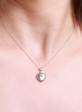 S925纯银镀18K金拉丝爱心项链女小众锁骨链2024新款项链通勤百搭