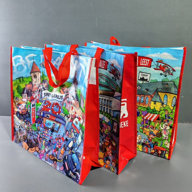 外贸原单卡通大容量编织防水覆膜环保袋超市手提购物袋衣物收纳袋