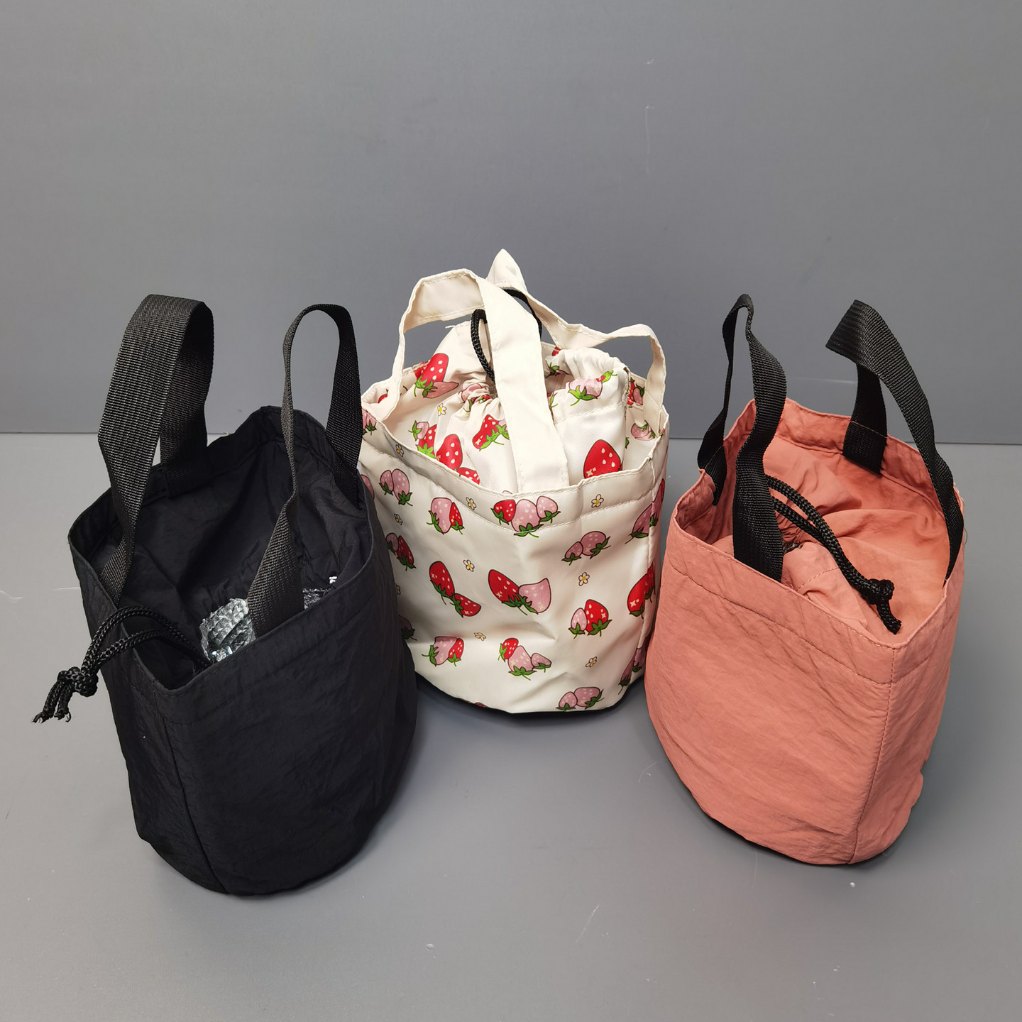 外贸原单轻薄小清新防水铝箔保温小号抽绳束口手提便当包手拎包