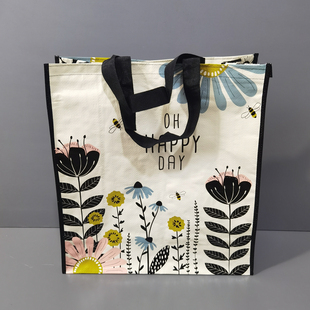 外贸原单超大号防水花朵编织袋超市手提购物袋环保袋单肩包收纳袋