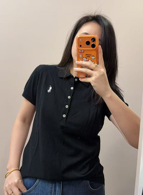 新款夏季女士成人黑色纯棉Polo衫 夏季修身短袖 简约百搭通勤T恤