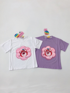 夏季女童纯棉加氨纶细腻短袖T恤可变亮片卡通2315 110-160 F2