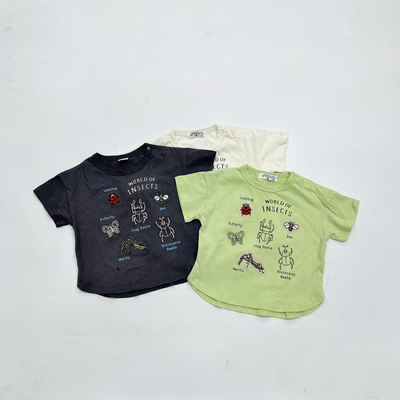 日单纯原PM儿童男女童改标纯棉刺绣圆领短袖T恤 各种昆虫80-130E1