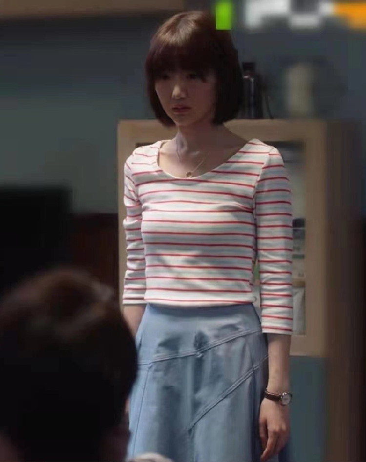 条纹常规棉女士休闲五分袖X2