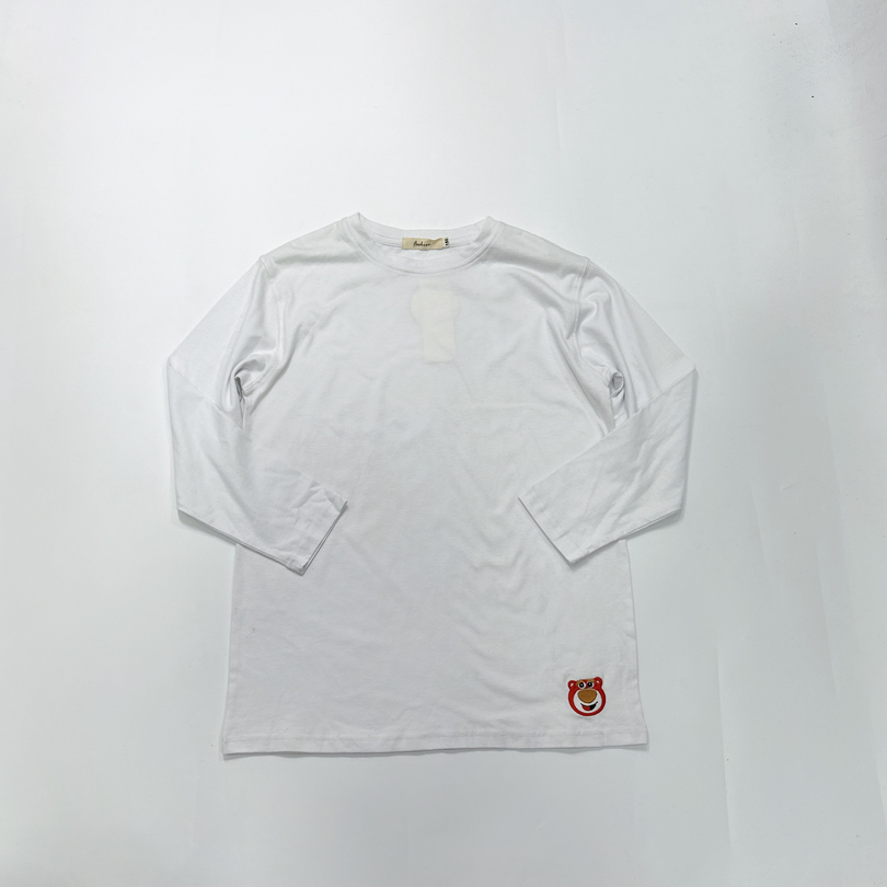 纯棉白色刺绣打底长袖T恤