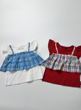 新款夏款提前看纯棉超可爱女童假两件拼接纯棉短袖T恤80-140G1