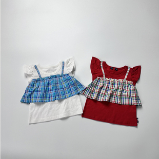 新款 提前看纯棉超可爱女童假两件拼接纯棉短袖 T恤80 140G1 夏款