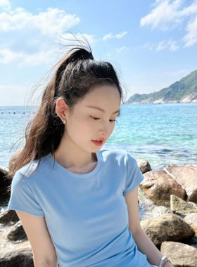 DIGM-百搭通勤纯色圆领正肩显瘦短袖T恤DA60431