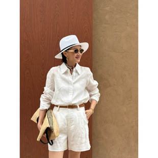 THE 春上新极简亚麻长袖 防晒百搭衬衫 C6853 WANG岛屿
