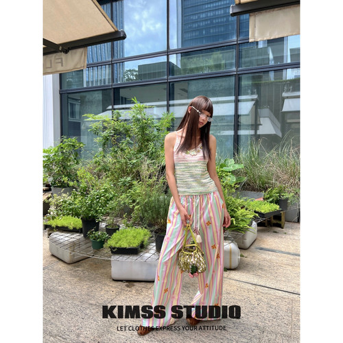 小野家Kimss-新彩色条纹修身短款吊带背心(不含下装+包包)36MY527