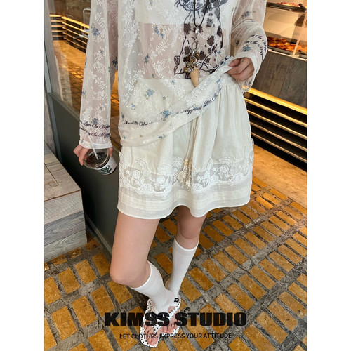 小野家Kimss-绣时尚压褶内有安全裤半身裙(不含上衣+项链)66BQ313