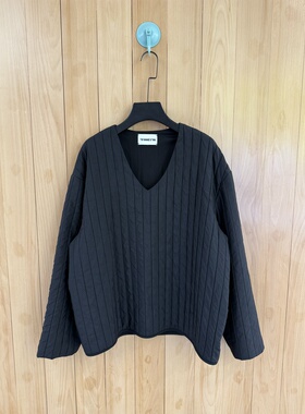 秋冬新款DANN正确版美式V领竖条压线宽松薄棉套头时髦T恤 上衣2色