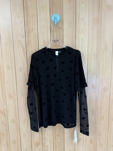 早春小众设计 南油暗黑系mskin6时髦爱心拼接假两件套袖网纱T恤入